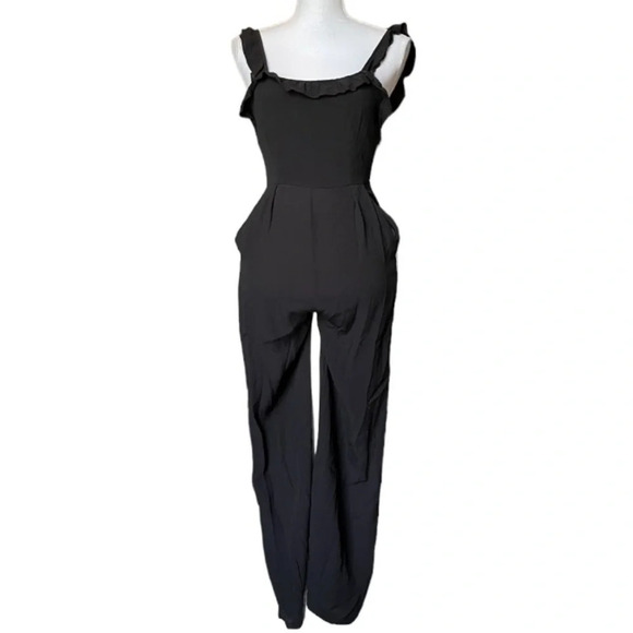 Revolve Jumpsuit Women’s XS Black Superdown Victoria Ruffle Wide Leg Classy - Picture 5 of 12